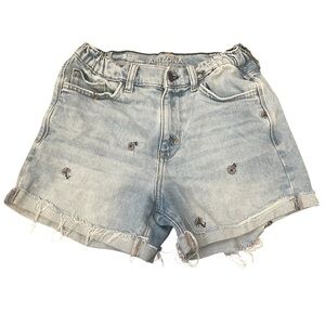 Arizona Jean Company Women's Embroidered Floral Light Blue Jean Hi Rise Shorts